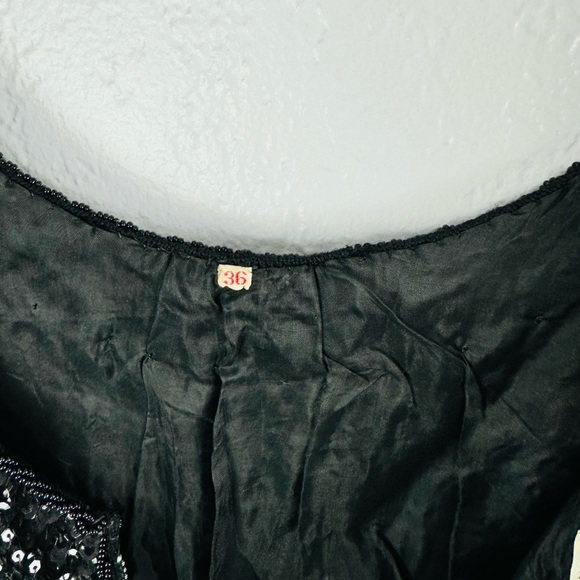 Vintage 1960s Black Sequins Top Forecast Shop Beaded and Sequined Sweater Blouse - Picture 5 of 9
